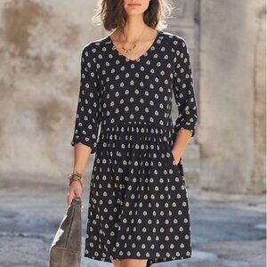 New GARNET HILL Boho Pockets Mini Dress Black Diamond Print 2 MSRP $129